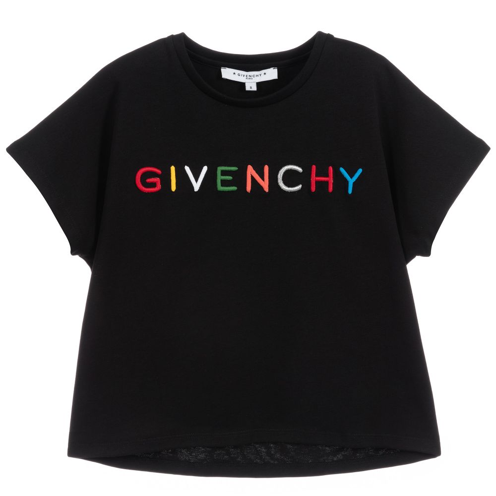 Girls Black Logo Cotton T-shirt