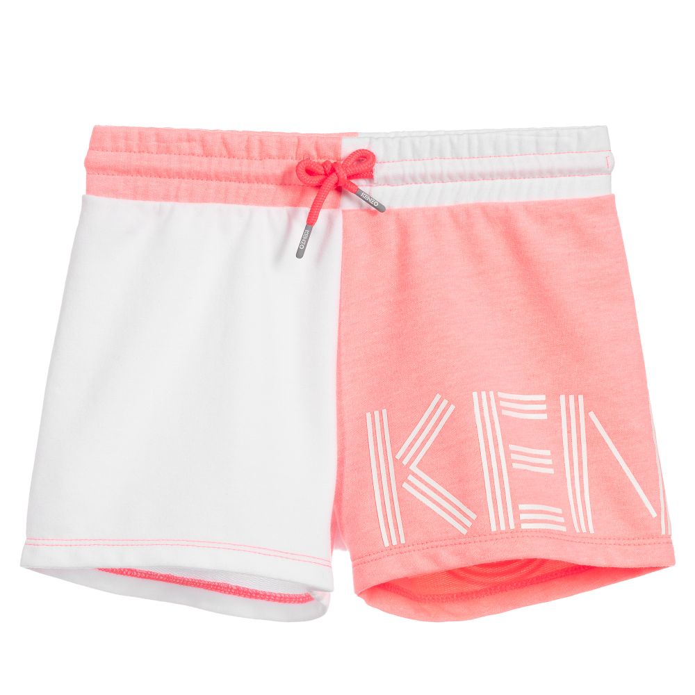 Girls White & Pink Logo Shorts
