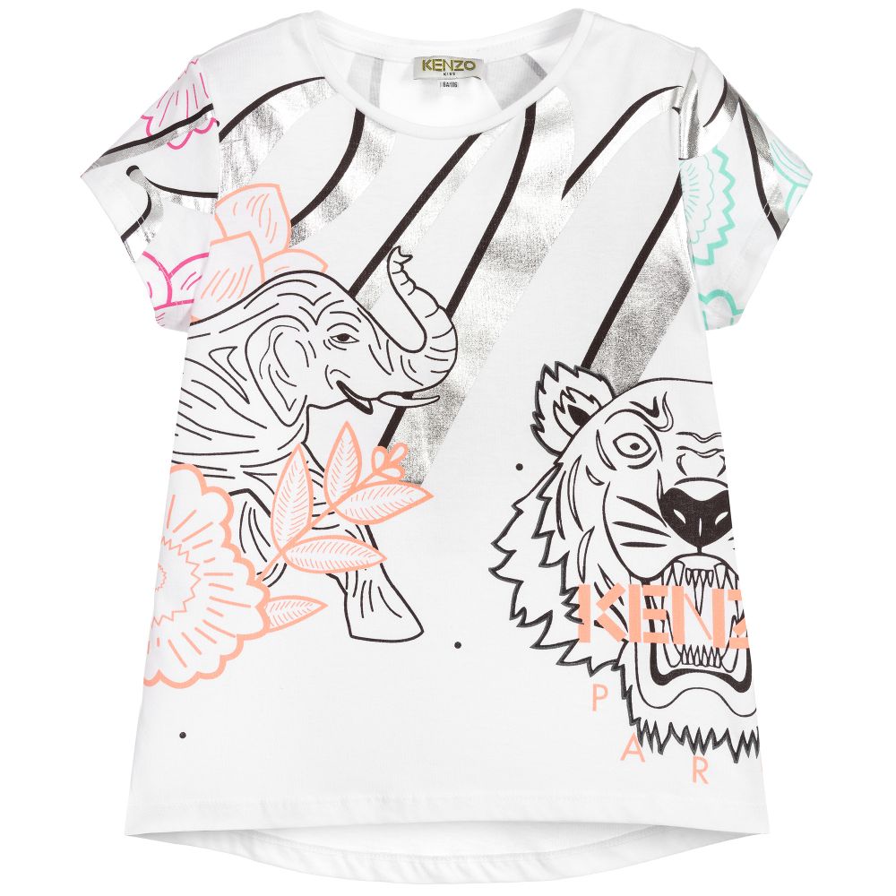 Girls White Logo Cotton T-shirt