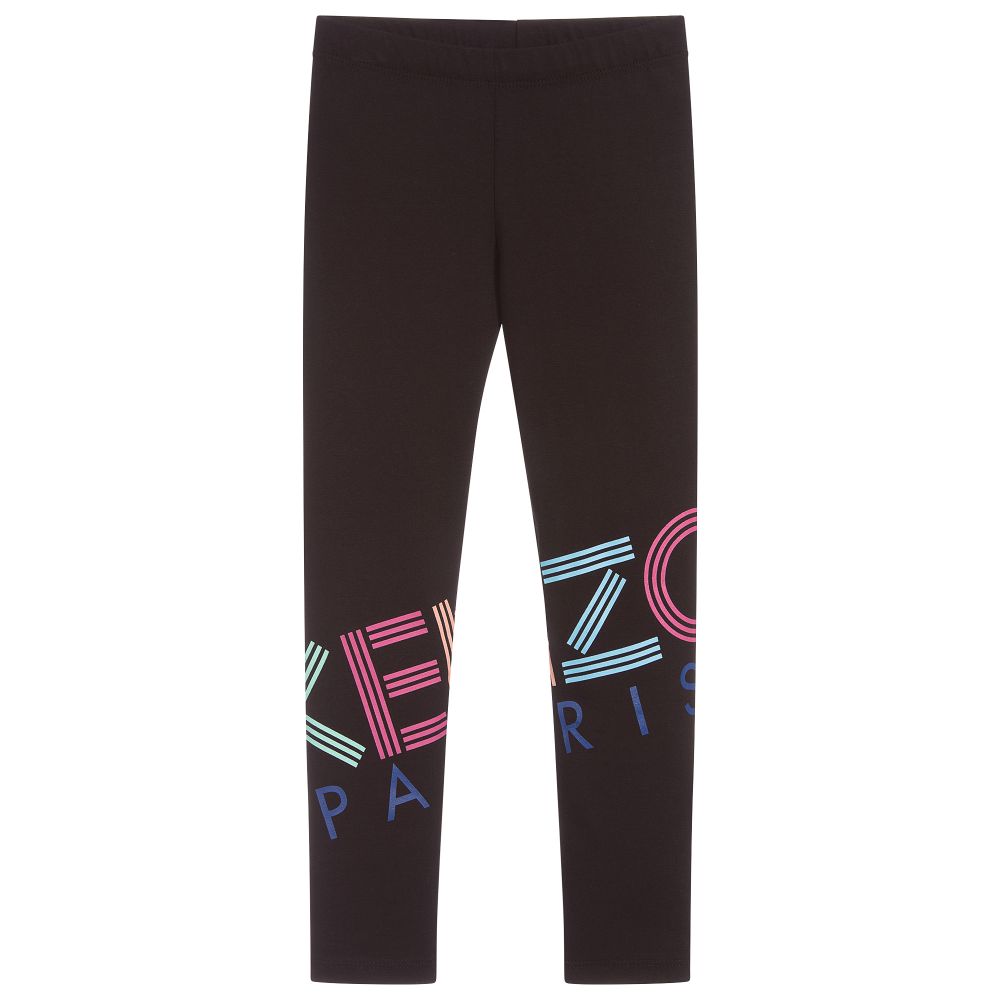 Girls Black Logo Cotton Leggings