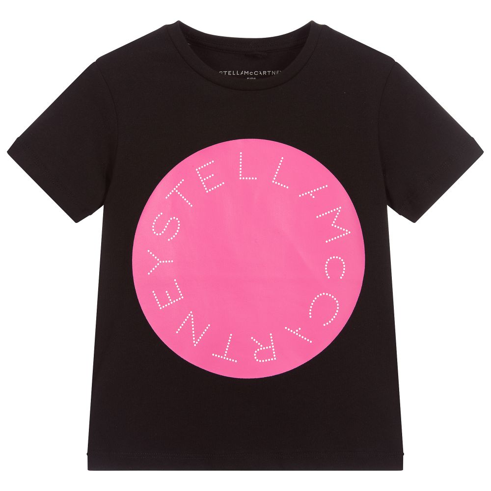 Girls Black Logo Cotton T-shirt