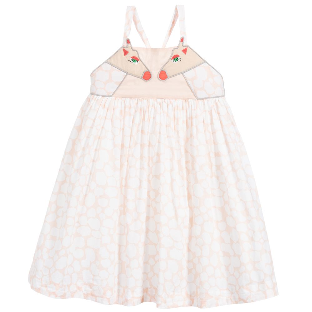 Girls Light Pink Giraffe Cotton Dress