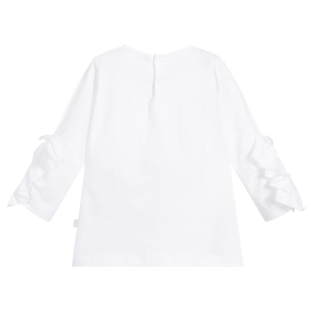 Girls White  Cotton Ruffle Top