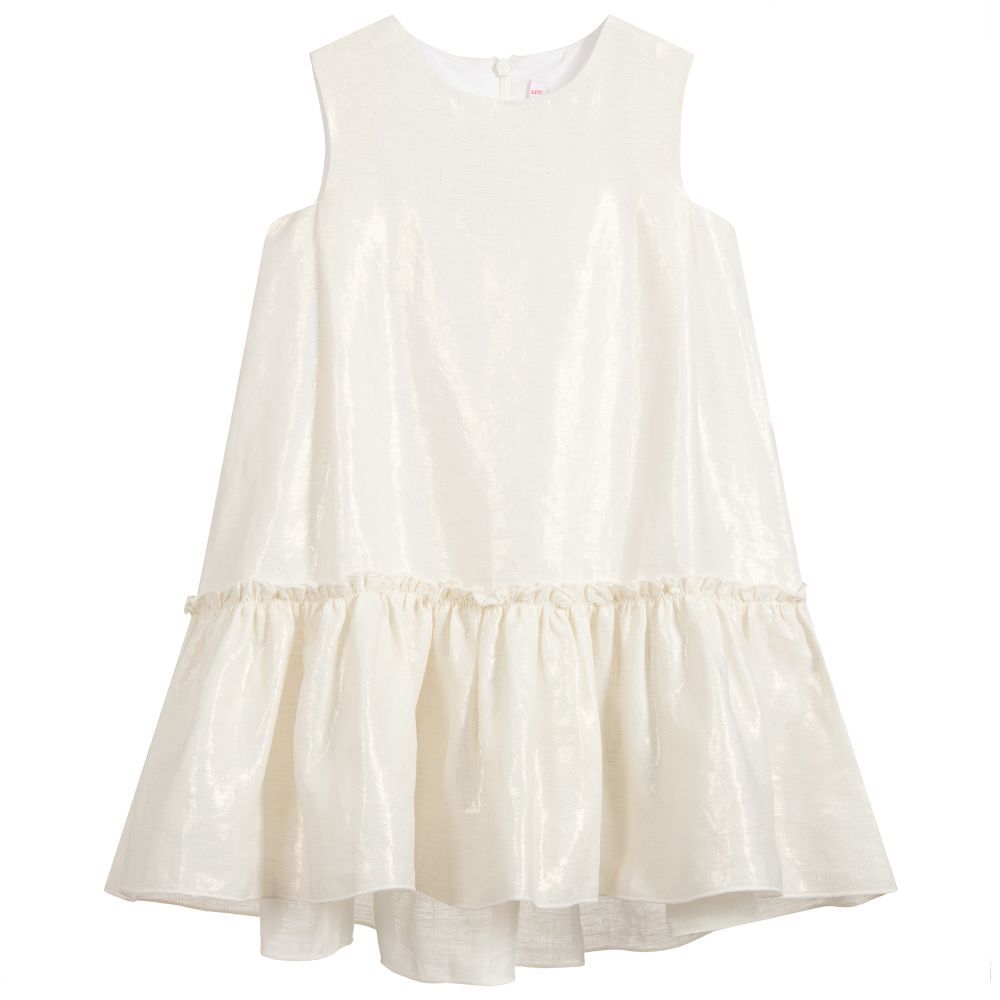 Girls Rice White Sleeveless Dress