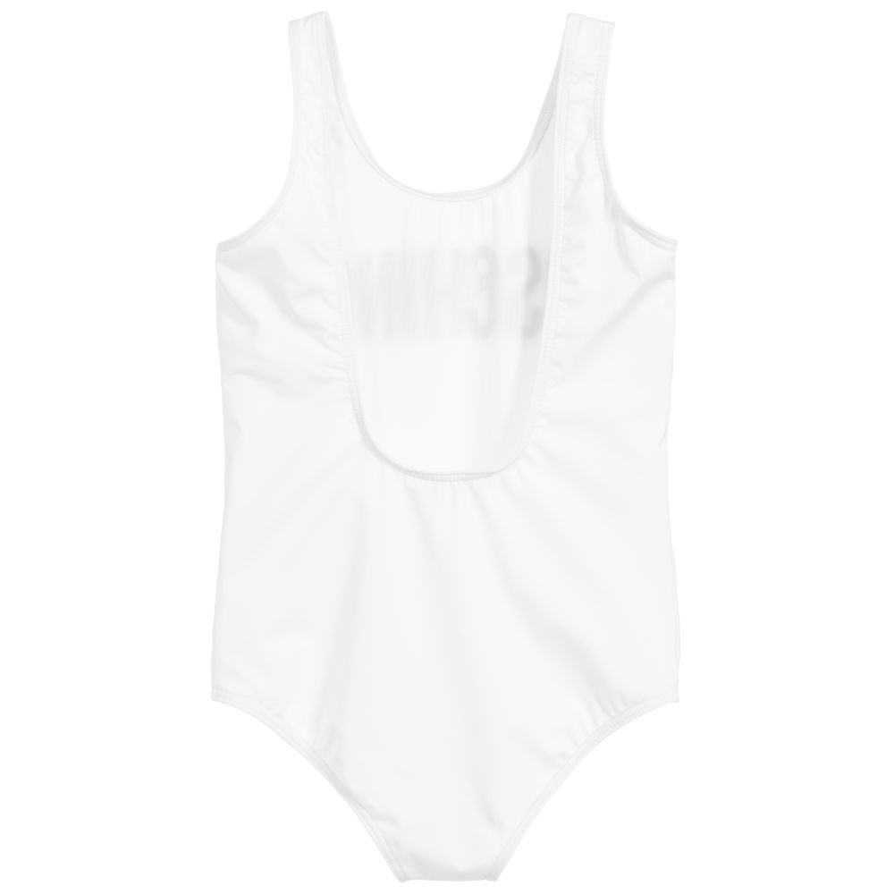 Girls White Logo Swimsuit