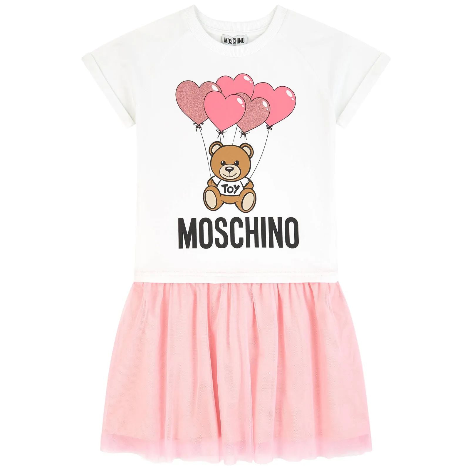 Girls White & Pink Logo Dress