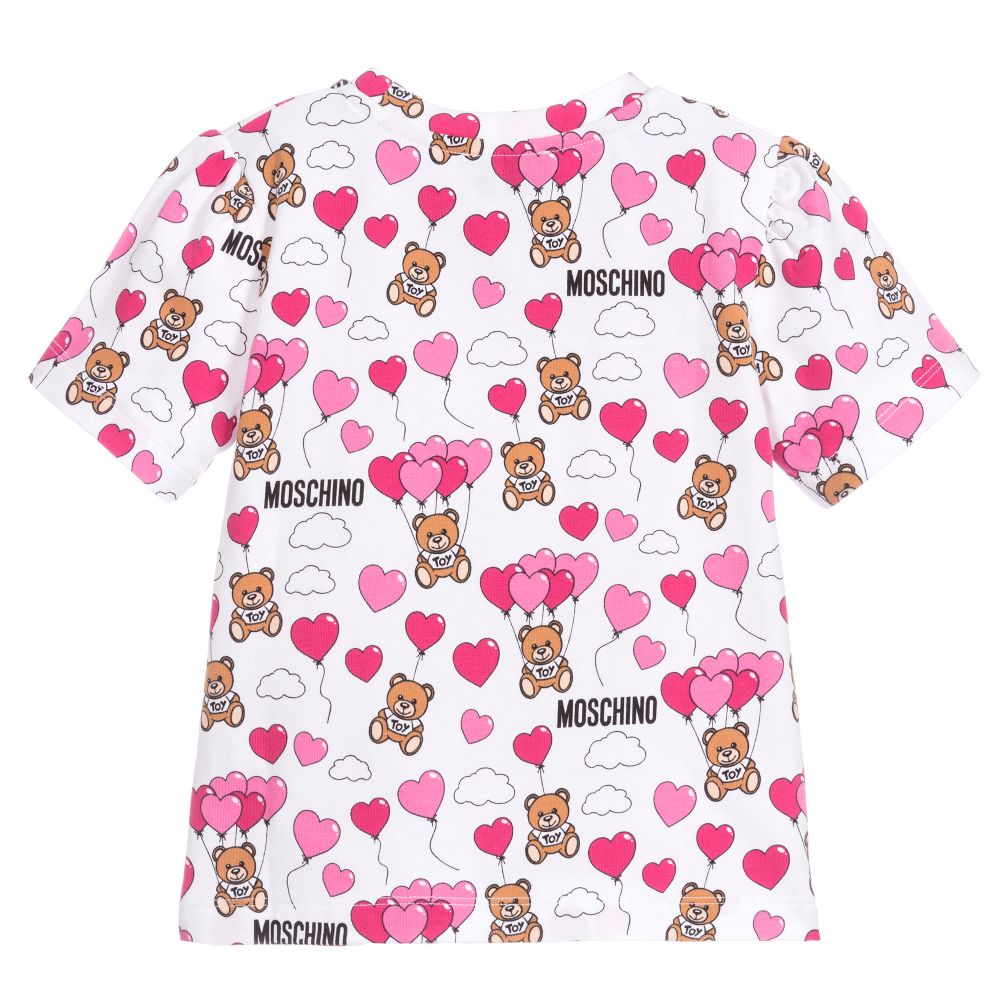 Girls White & Pink Logo Cotton T-shirt