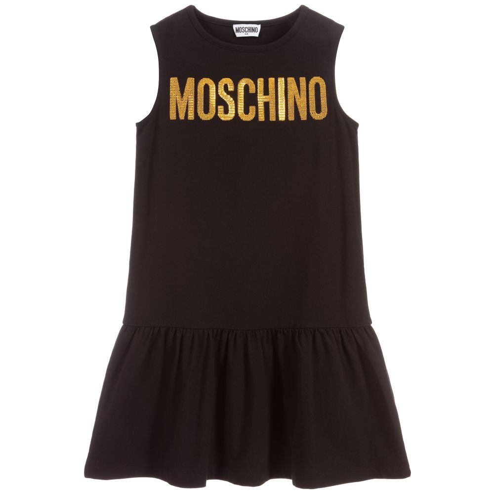 Girls Black Logo Cotton Dress