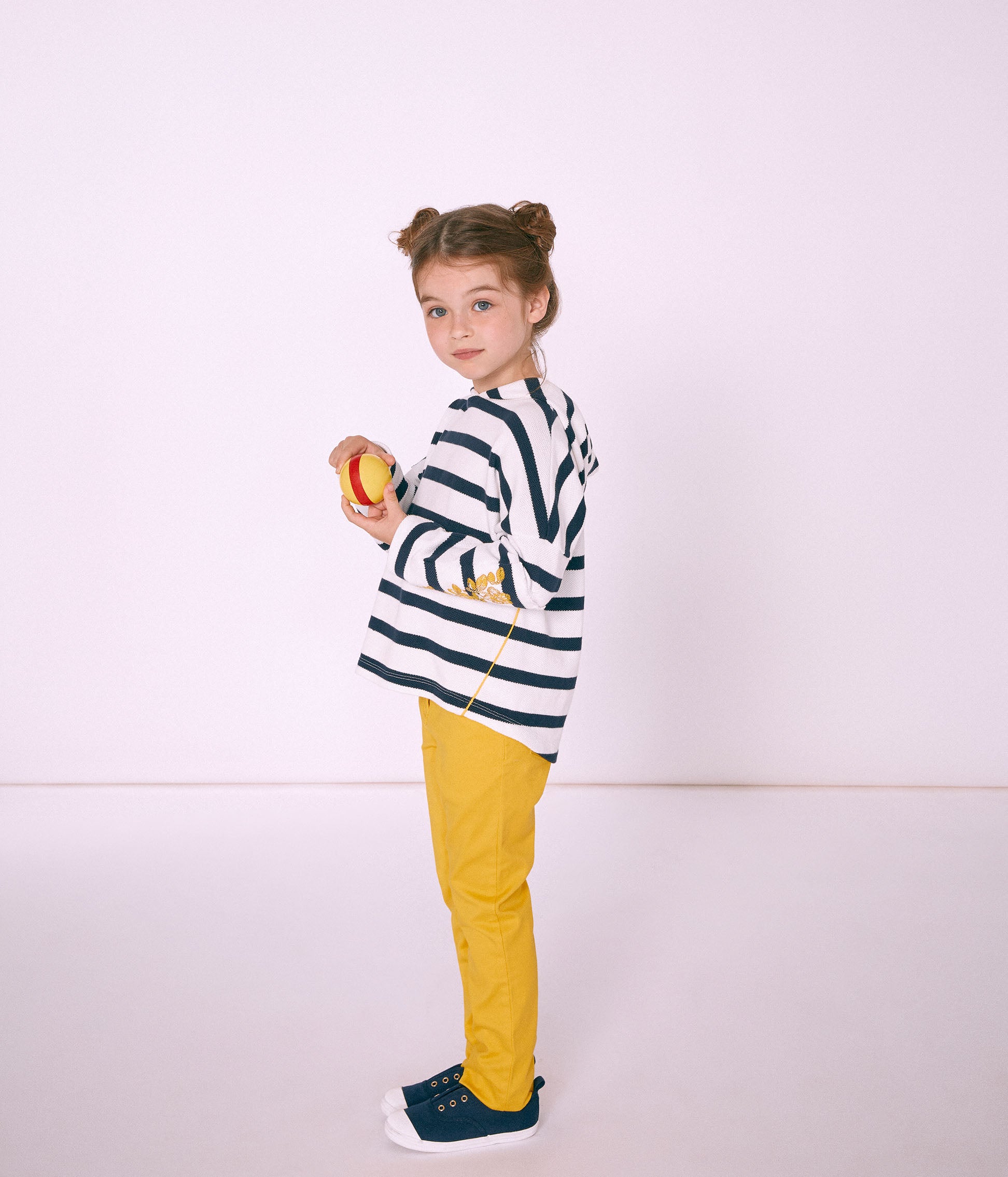 Girls White & Black Stripe Sweatshirt
