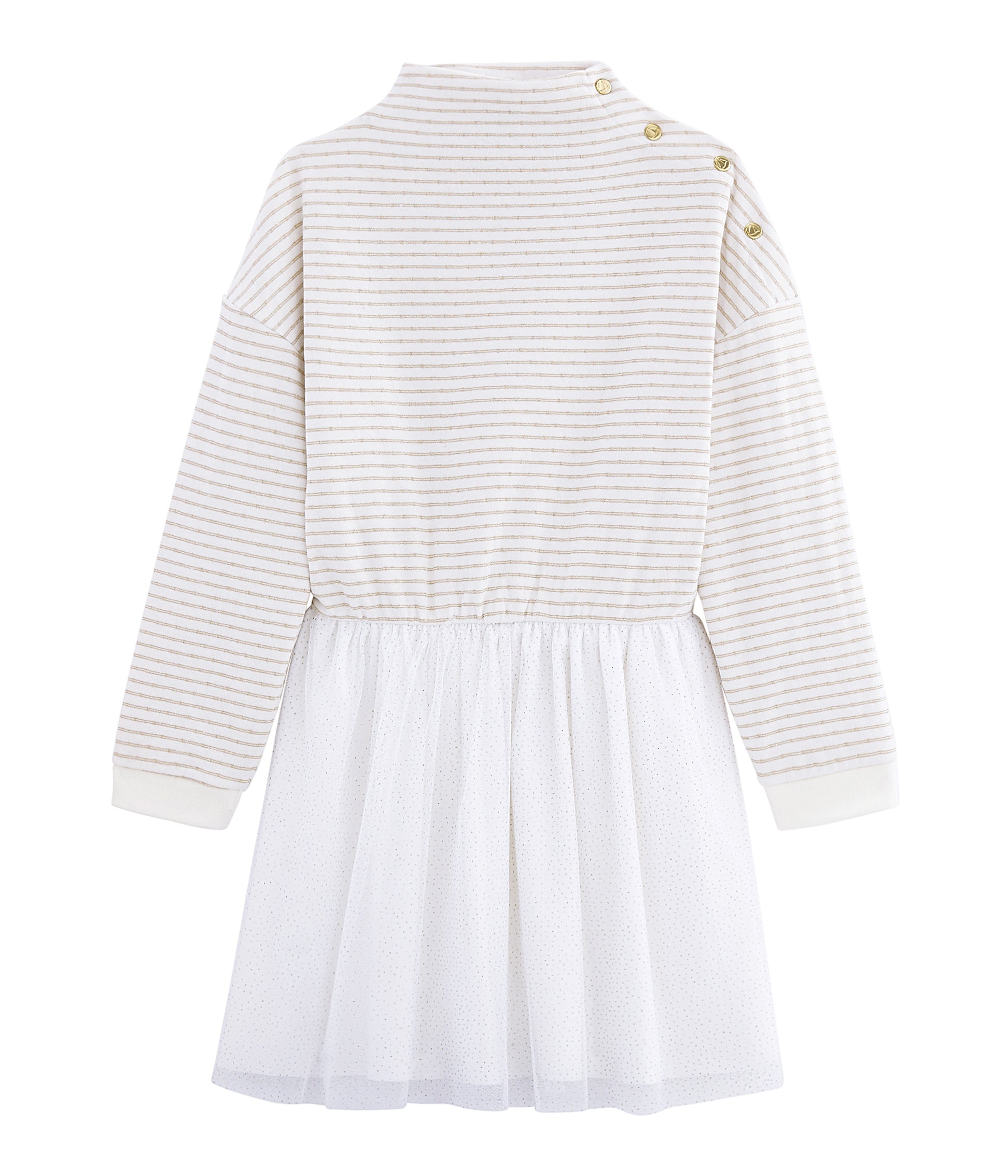 Girls White Striped Cotton Dress
