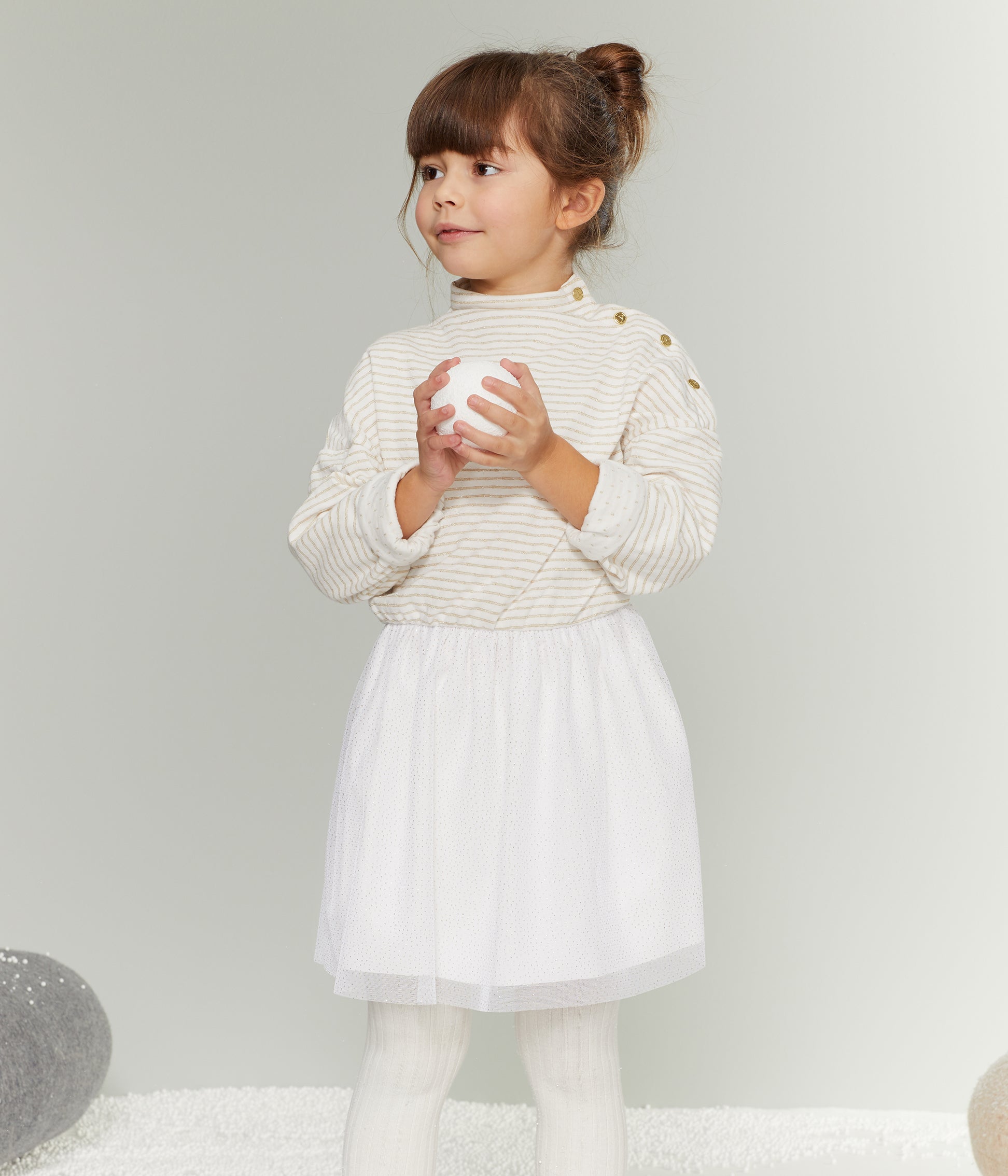 Girls White Striped Cotton Dress