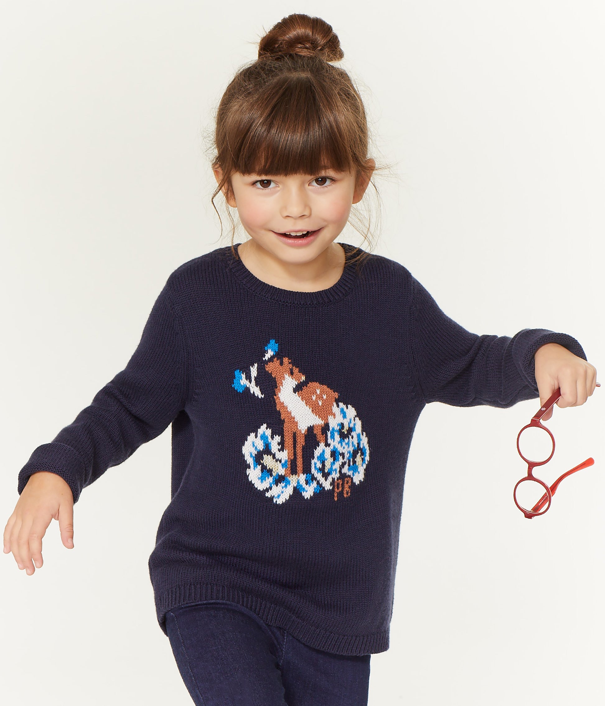 Girls Blue Embroidered Cotton Sweater