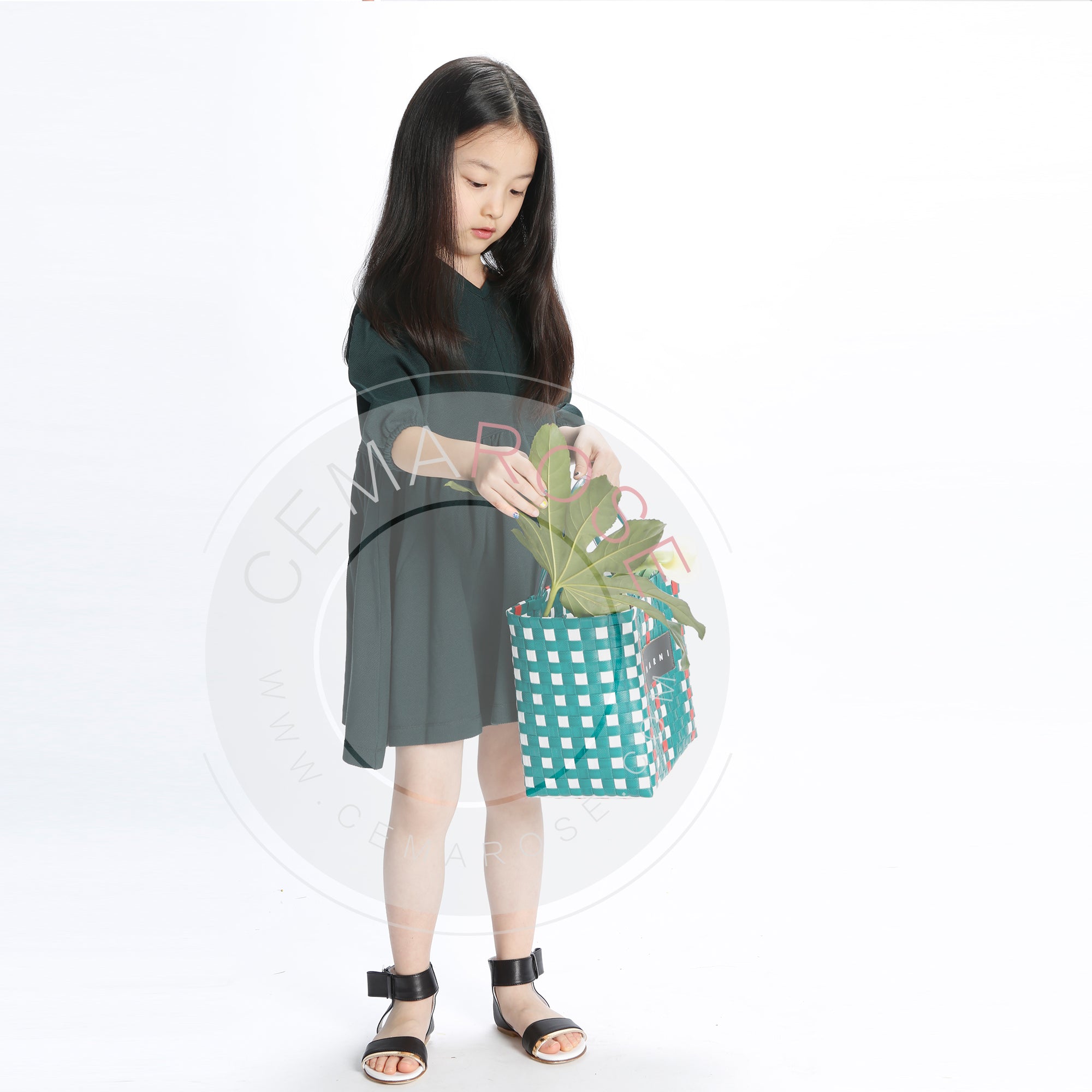 Girls Forest Green Cotton Jersey Dress