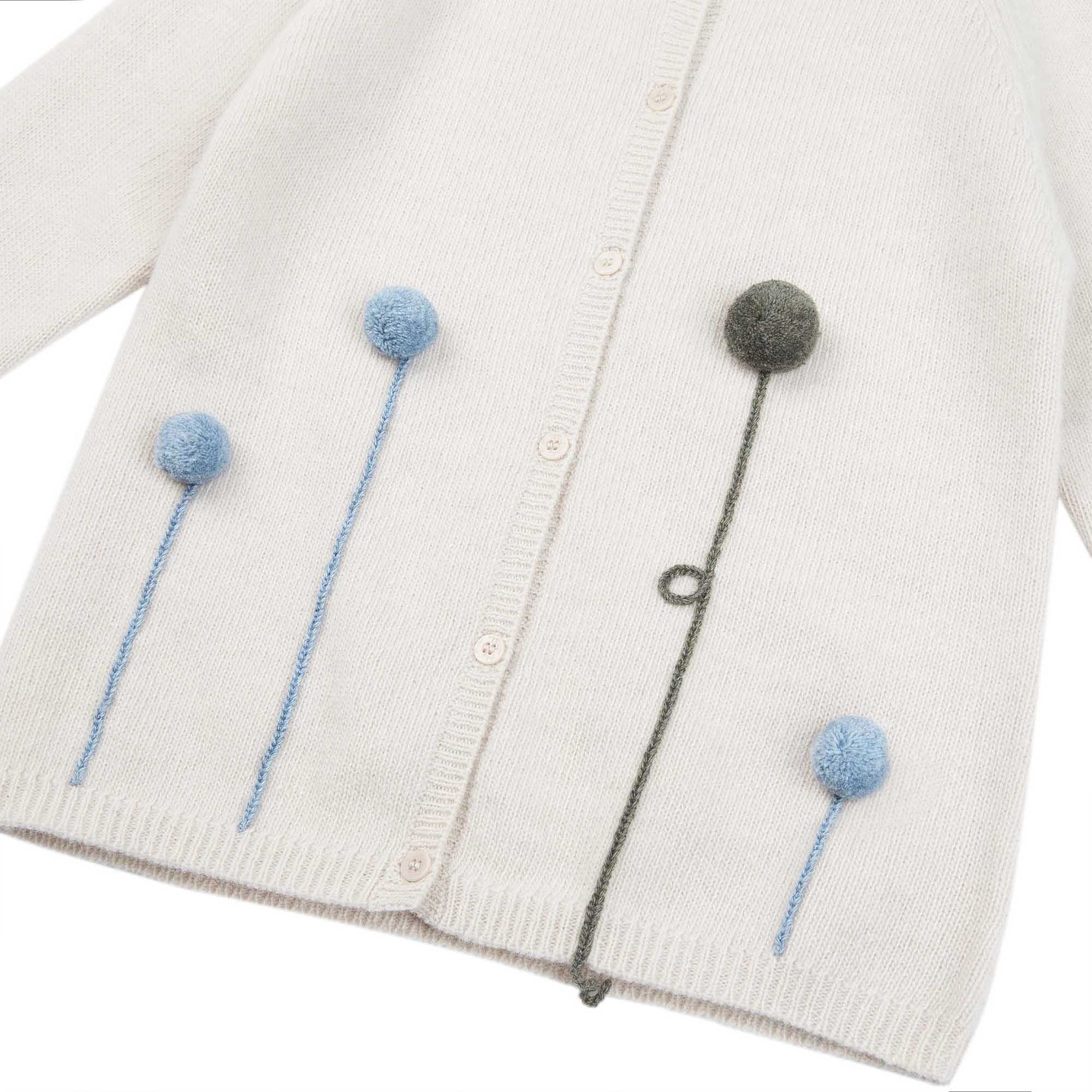 Girls Beige & Blue Wool Cardigan