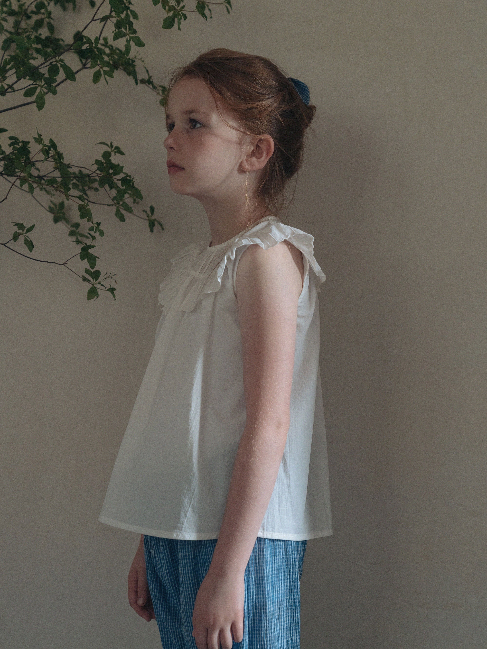 Girls White Ruffled Cotton Top