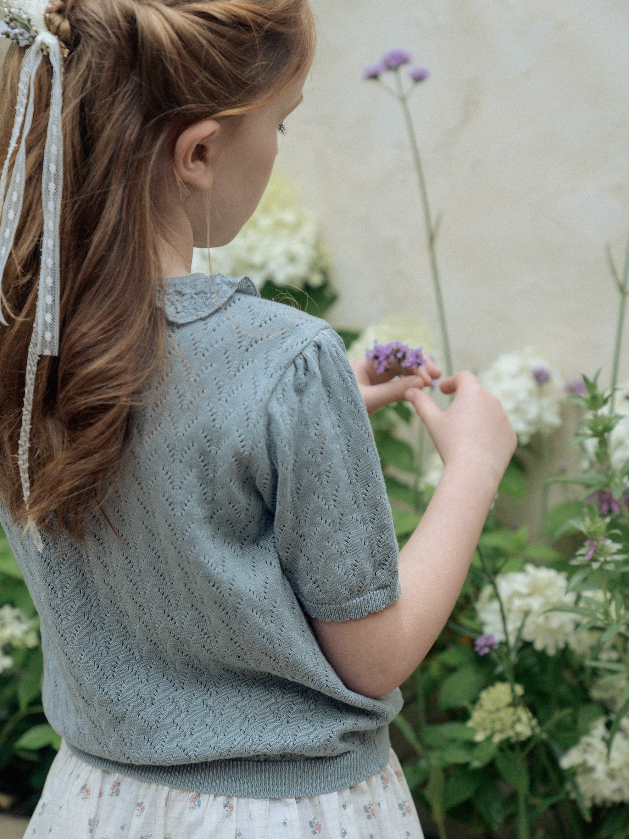 Girls Violet Floral Cotton Shorts