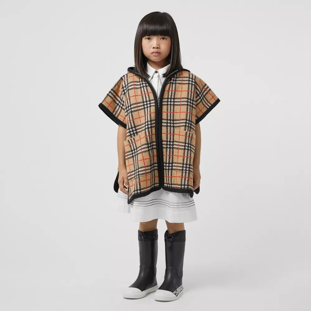 Girls Beige Stripe Merino Wool Jacket