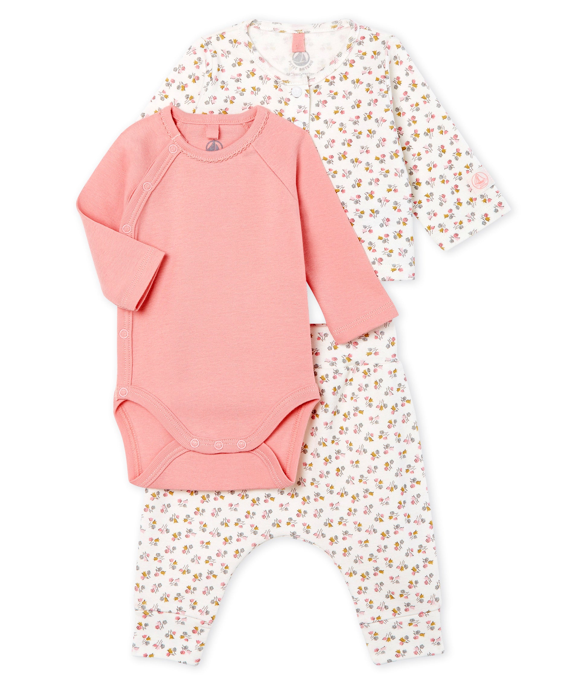 Baby Girls Beige & Pink Printing Cotton Sets