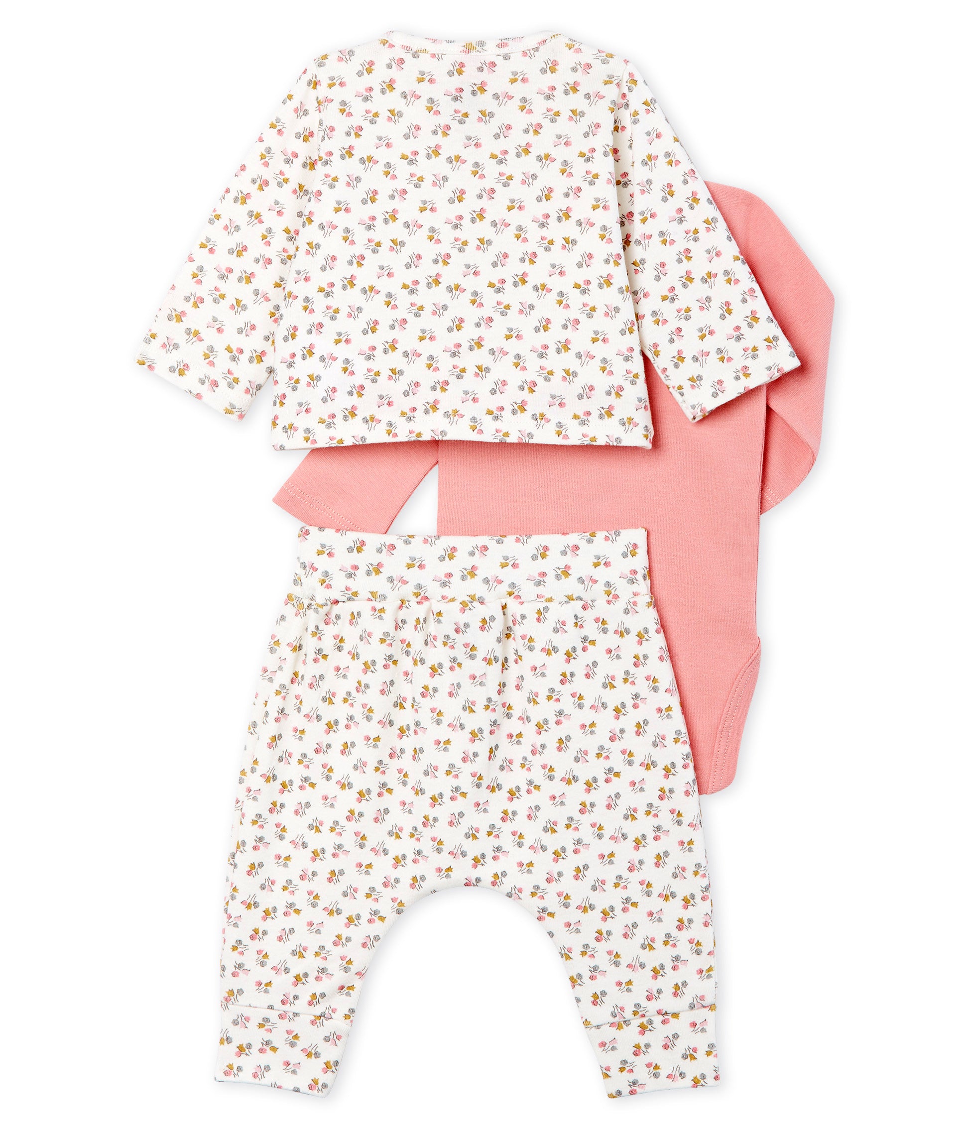 Baby Girls Beige & Pink Printing Cotton Sets