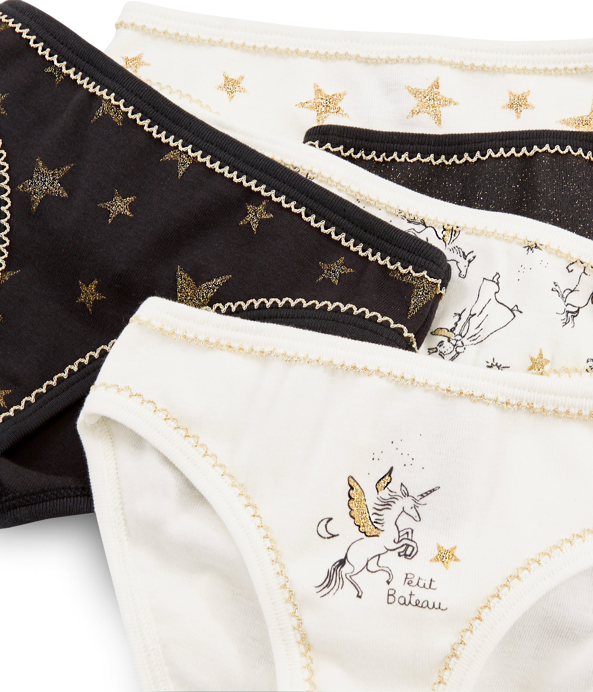 Girls White & Black Cotton Underwear Set (5 Pieces)