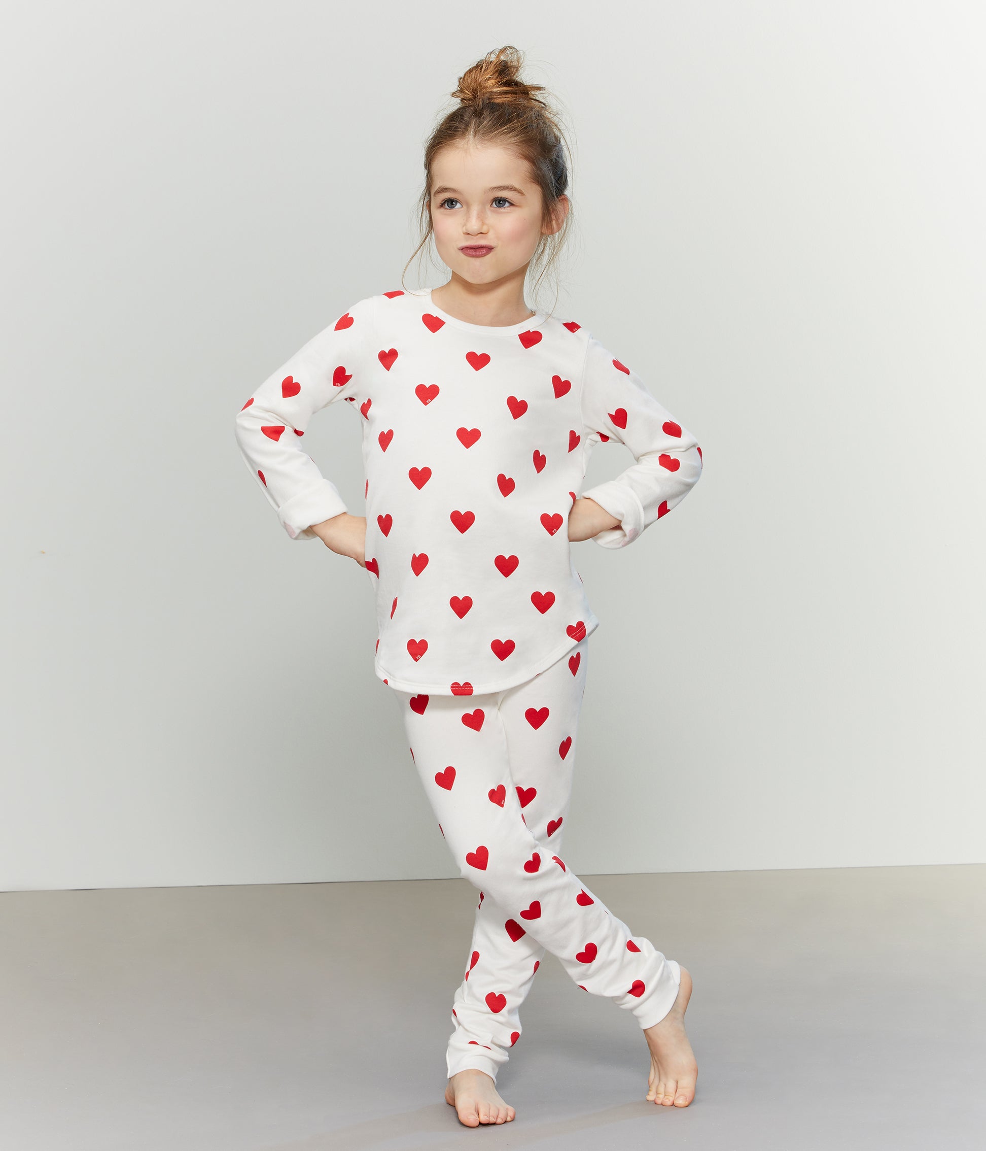 Girls White Heart Cotton Nightwear Set