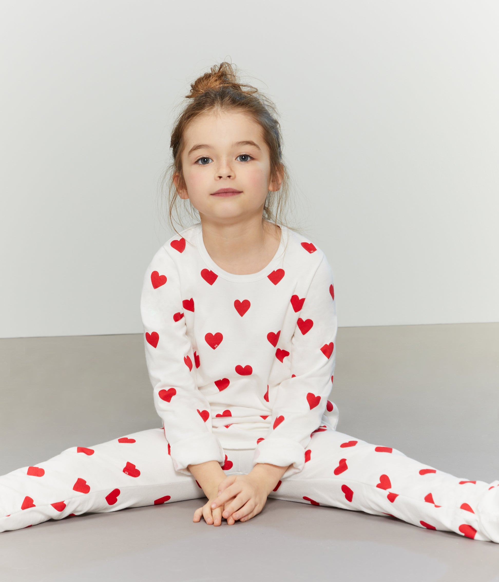Girls White Heart Cotton Nightwear Set