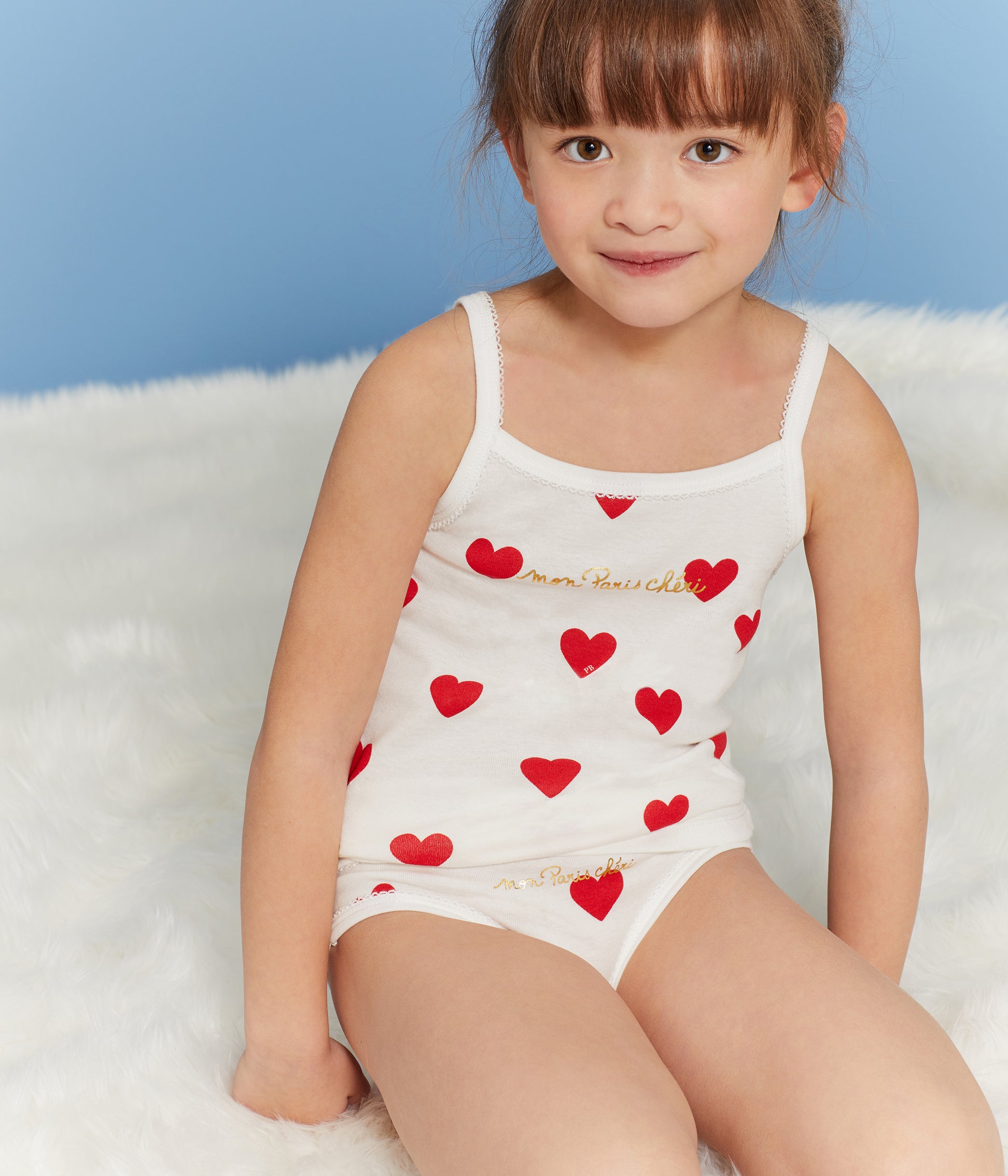 Girls White Heart Cotton Vest （3 pieces)