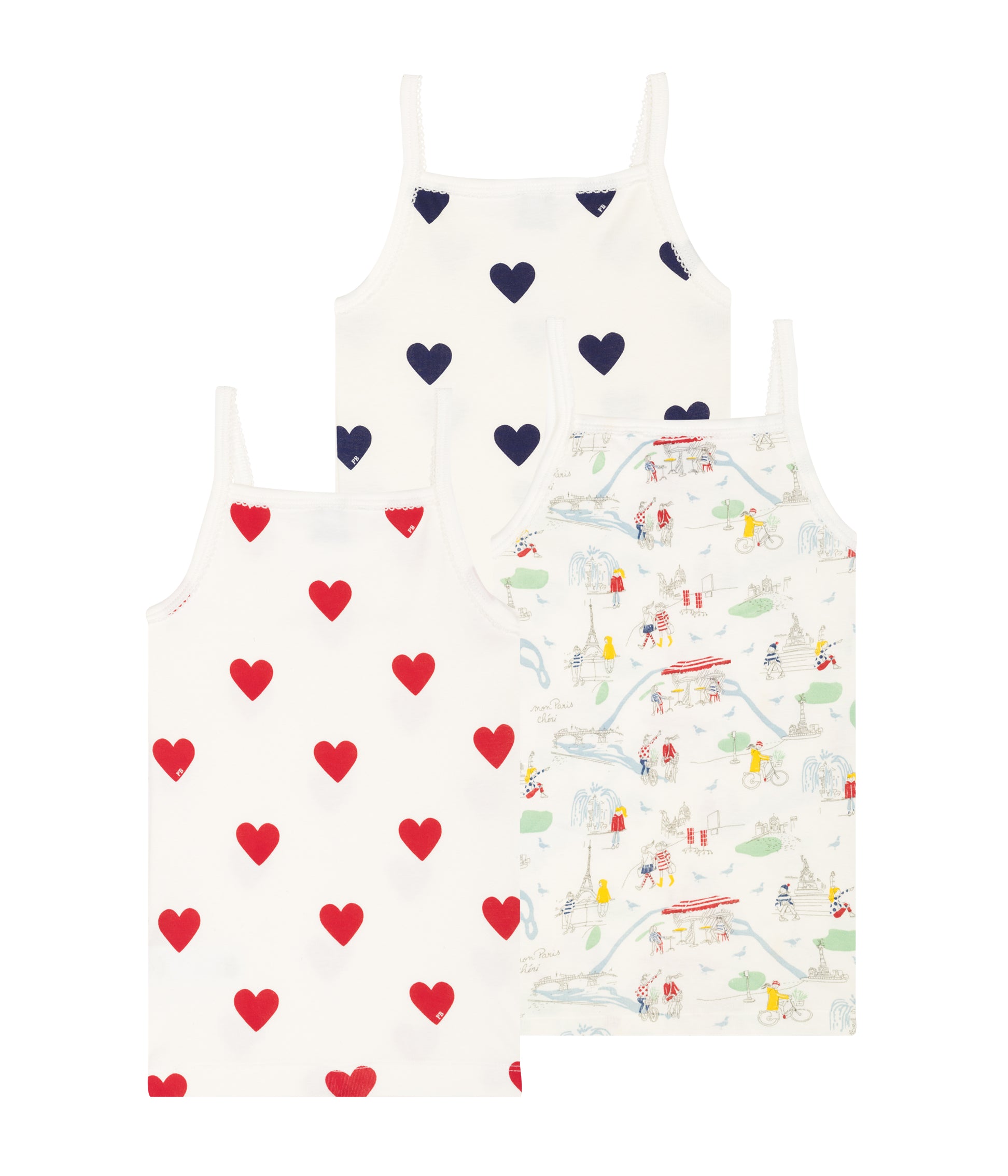 Girls White Heart Cotton Vest （3 pieces)