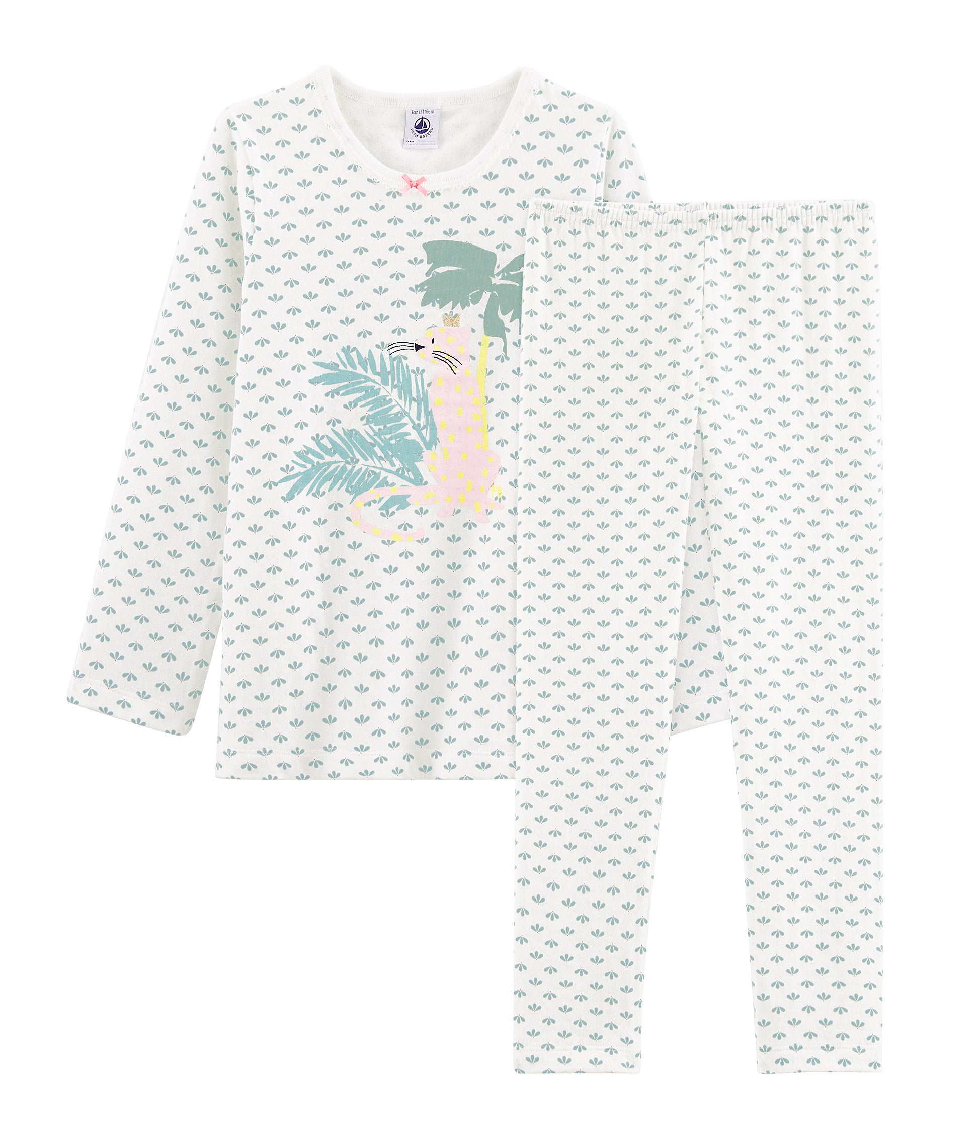 Girls White Pattern Cotton Nightwear Set