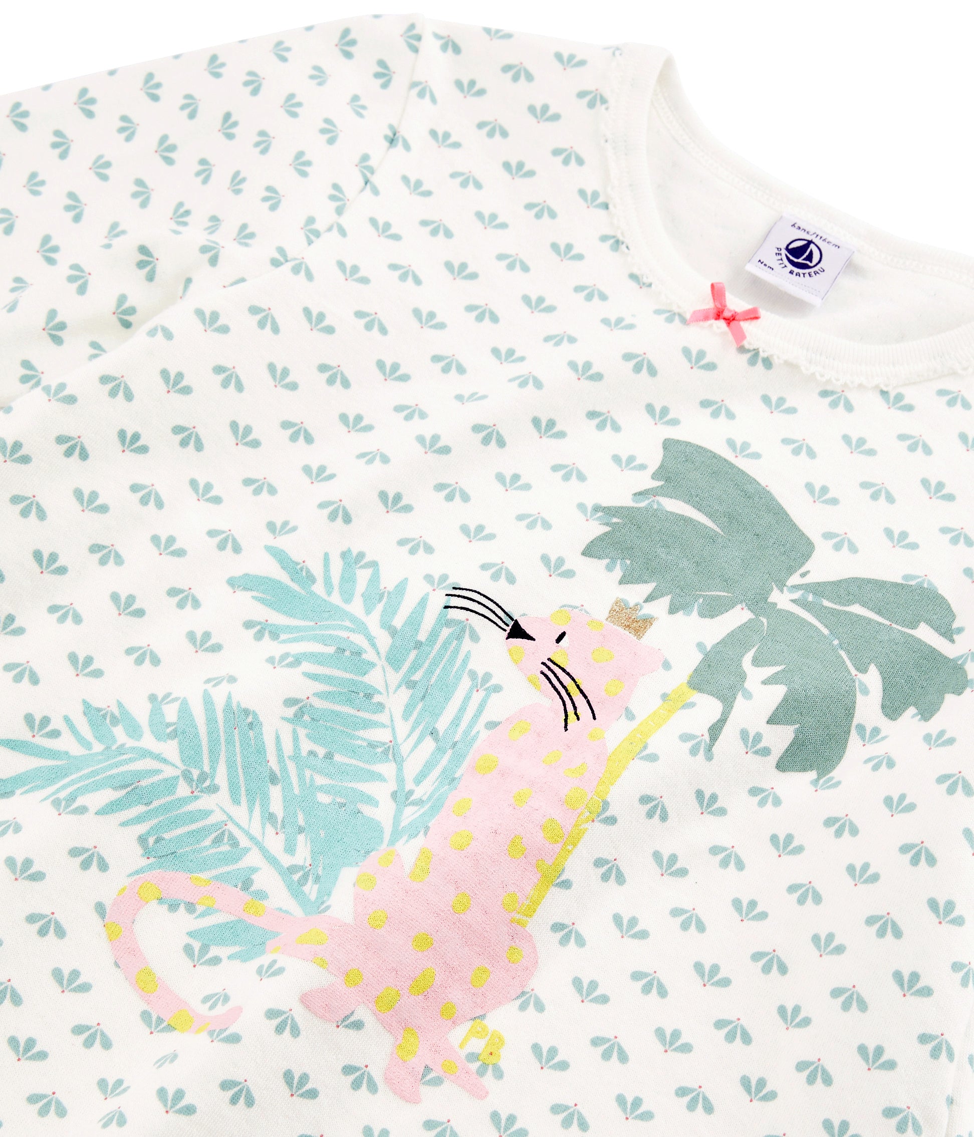 Girls White Pattern Cotton Nightwear Set