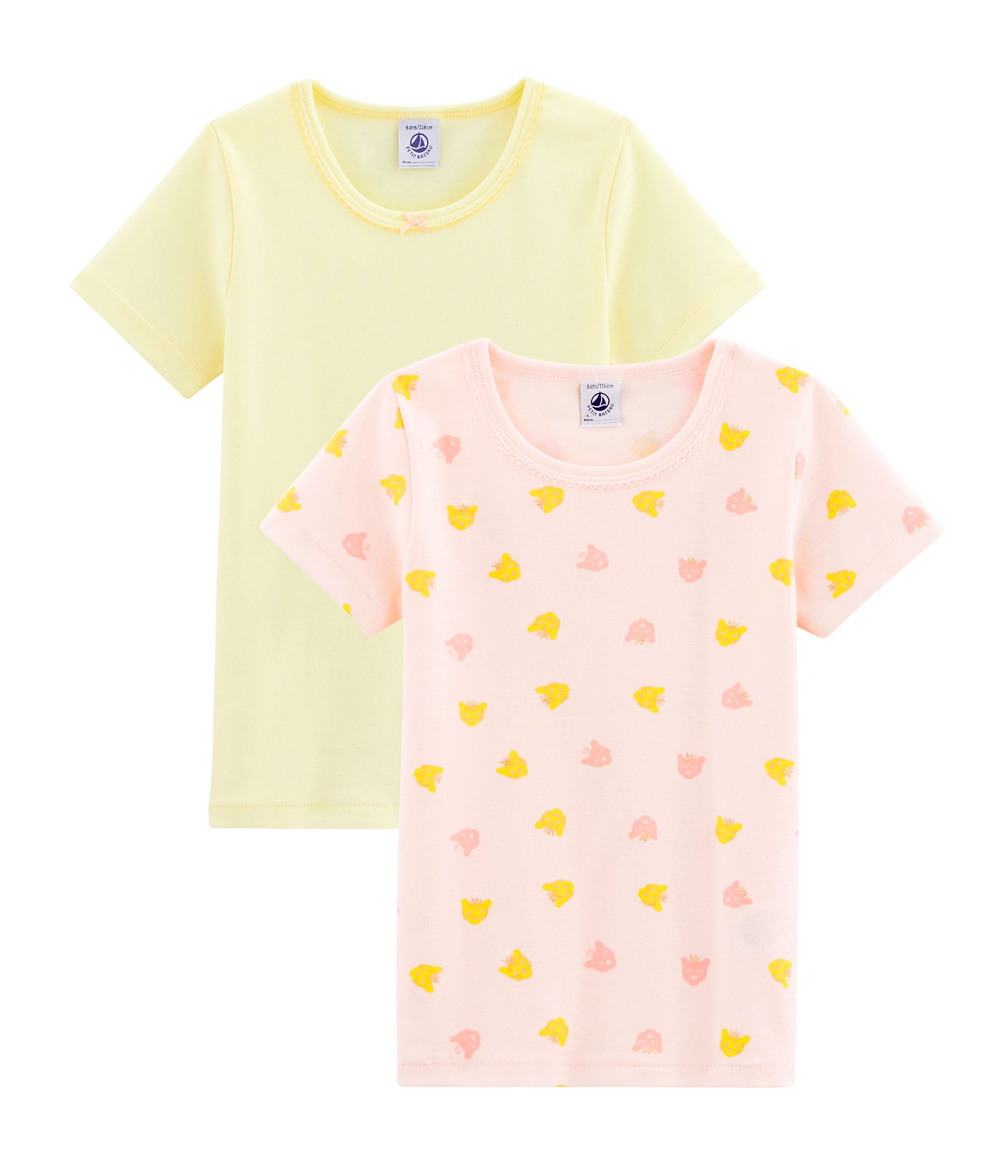 Girls Yellow & Pink Cotton T-shirt (2 Pack）