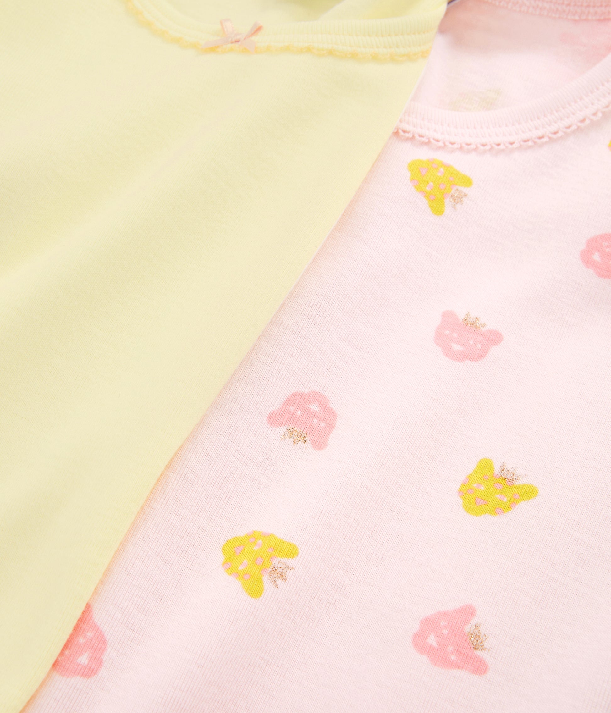 Girls Yellow & Pink Cotton T-shirt (2 Pack）