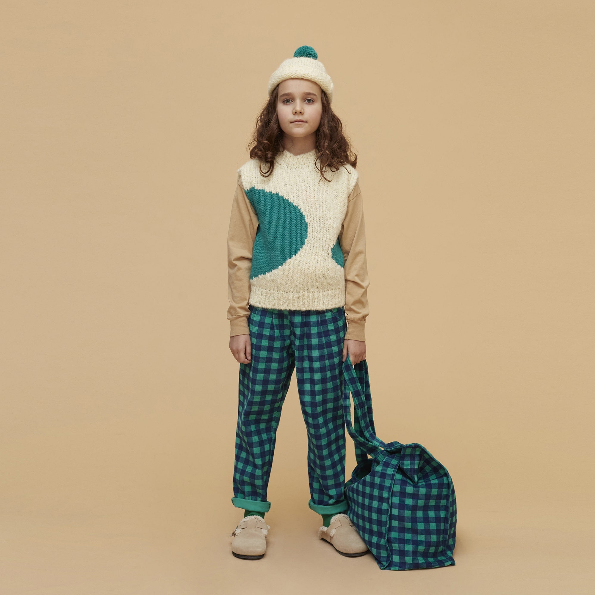 Boys & Girls Green Check Corduroy Trousers
