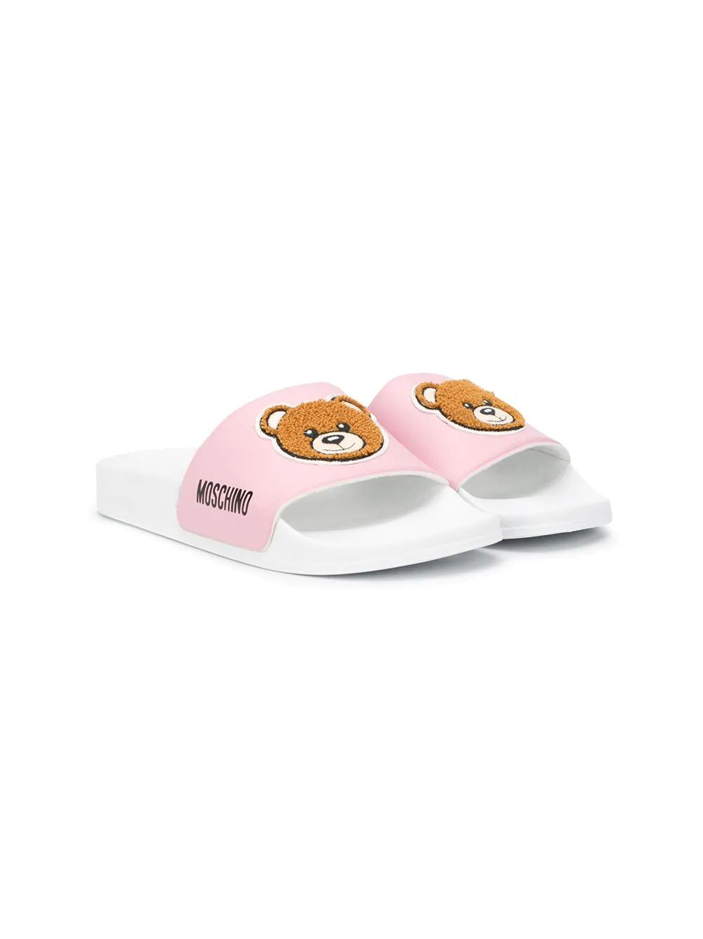 Girls Pink Patch Teddy Slides