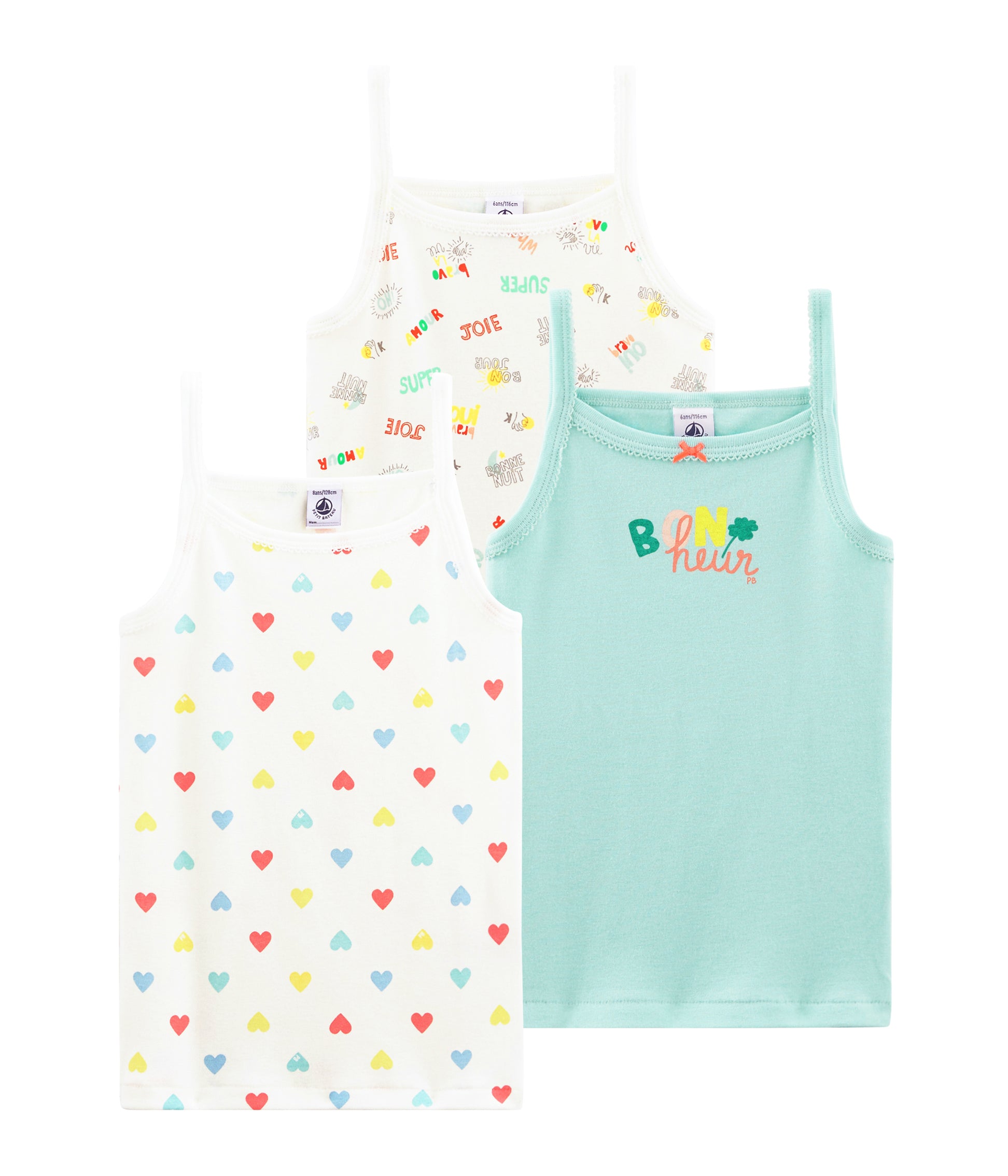 Girls Multicolor Cotton Vest (3 Pack)