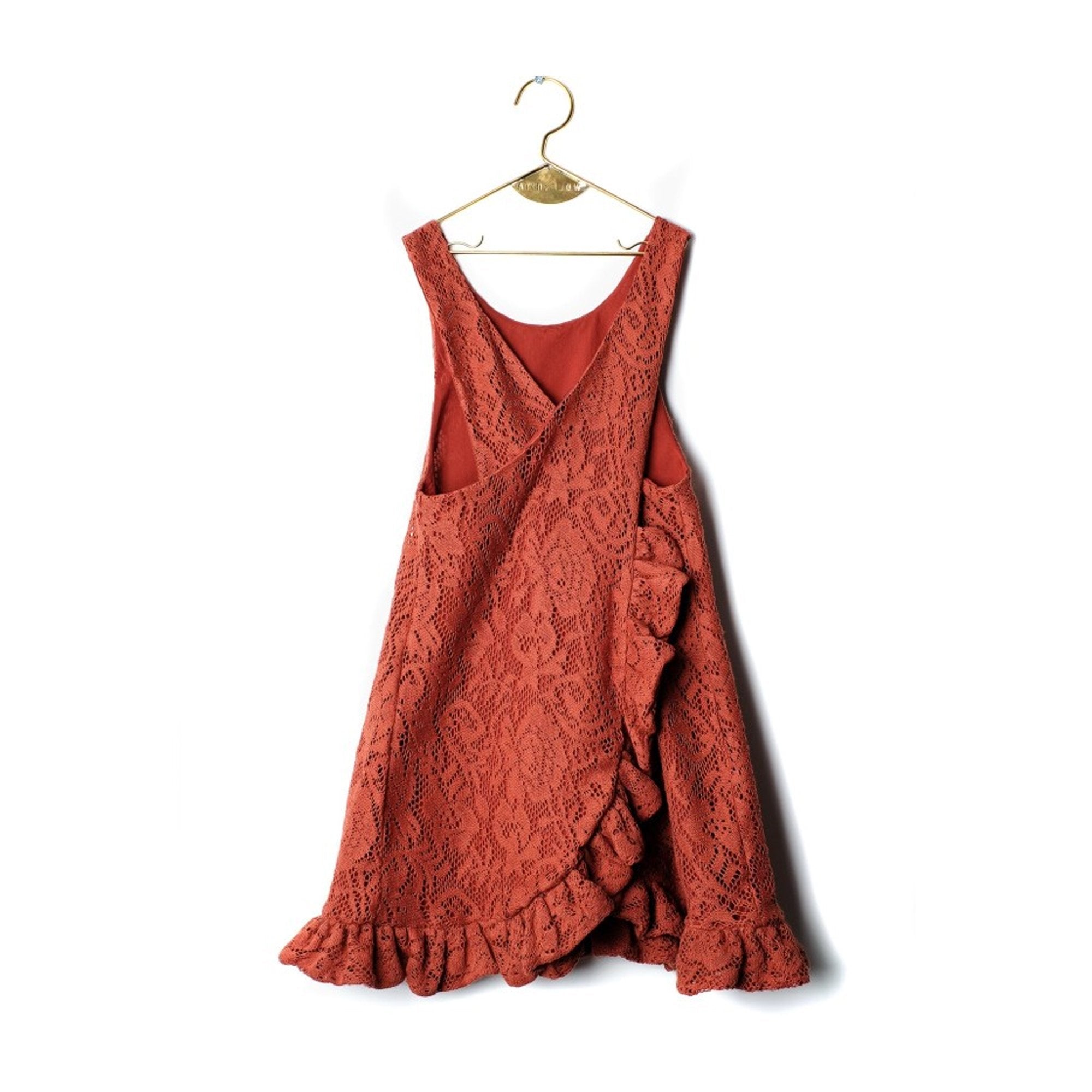 Girls Brick Lace Cotton Dress