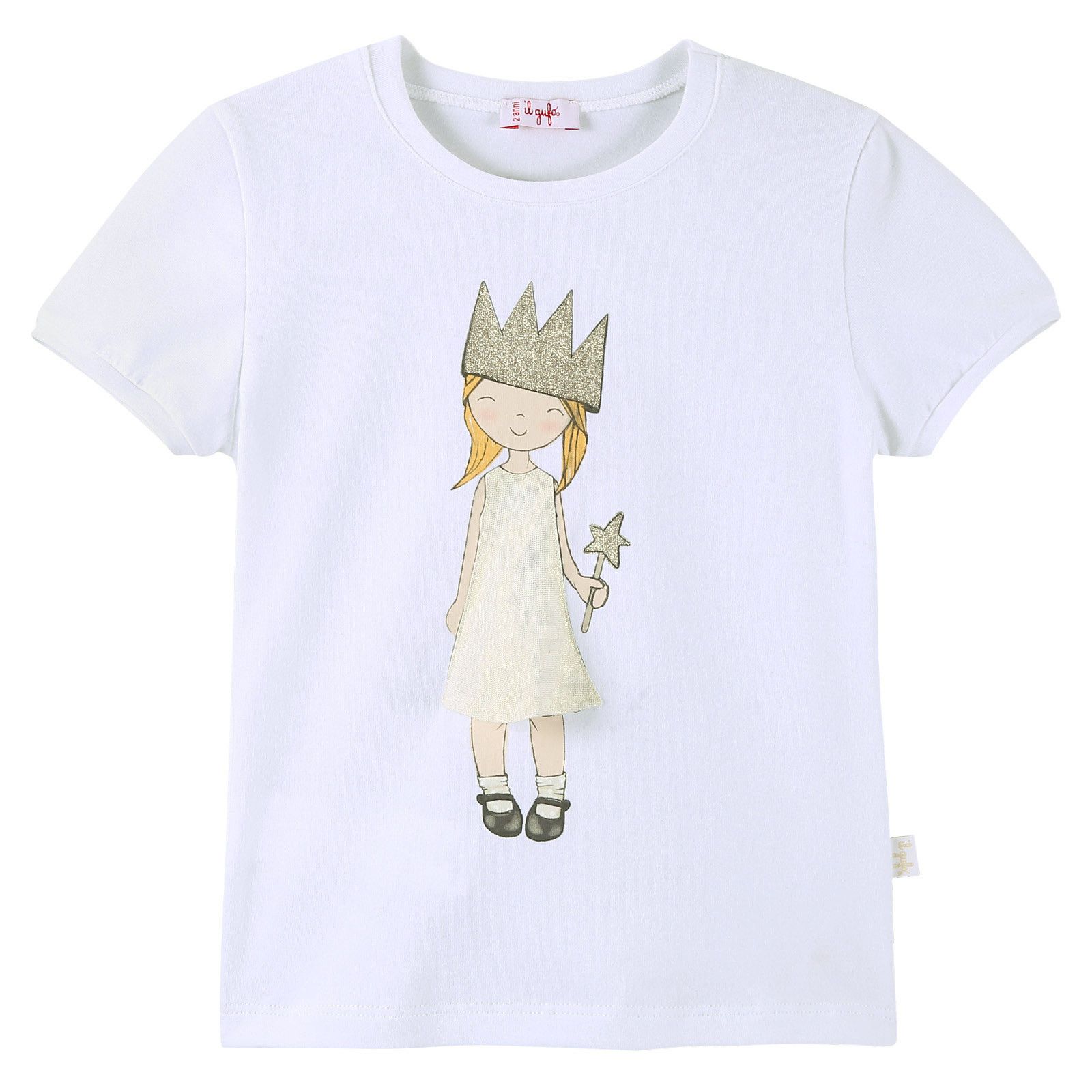 Girls White Fairy Printed T-Shirt With Ribbed Cuffs - CÉMAROSE | Children's Fashion Store - 1