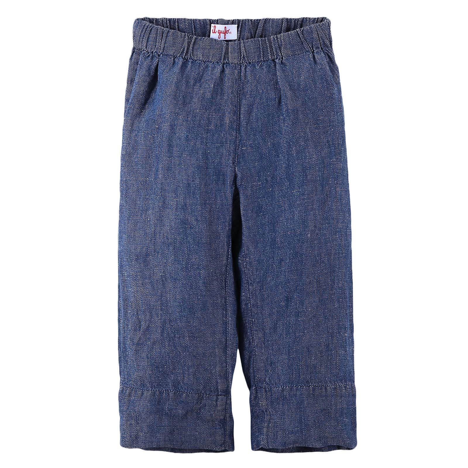 Girls Navy Blue Linen Trousers With Turn Up Hems - CÉMAROSE | Children's Fashion Store - 1