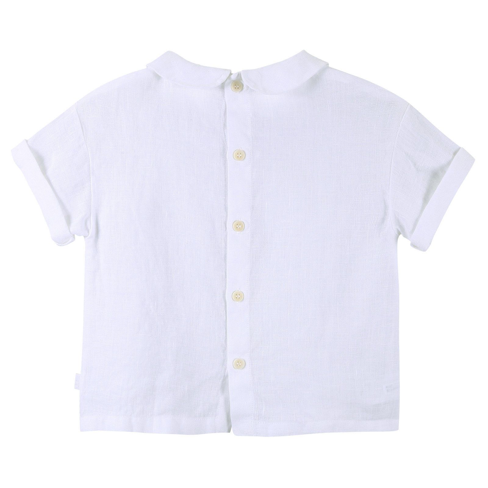Girls White Linen Blouse With Peter Pan Collar - CÉMAROSE | Children's Fashion Store - 2