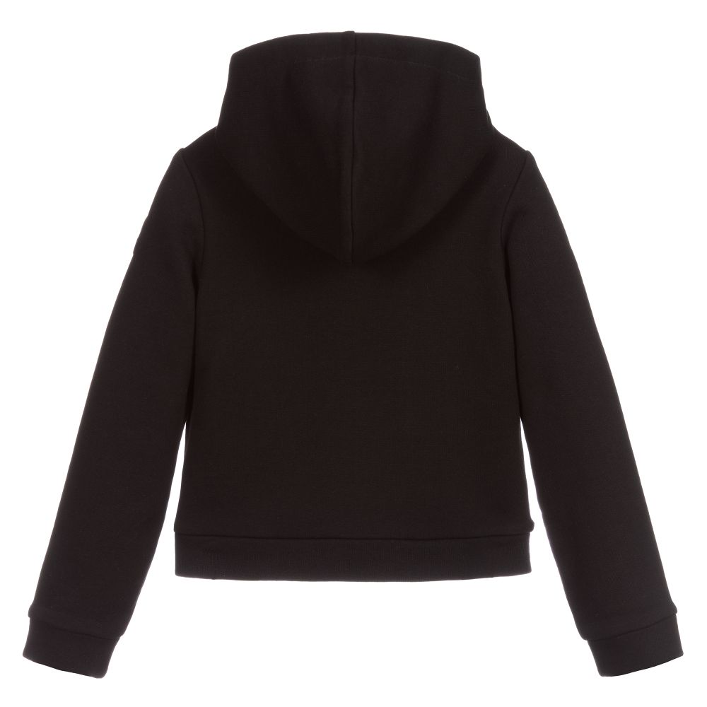 Girls Black Hooded Zip-up Top