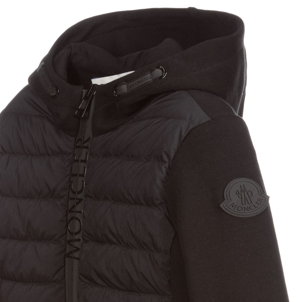 Girls Black Hooded Zip-up Top