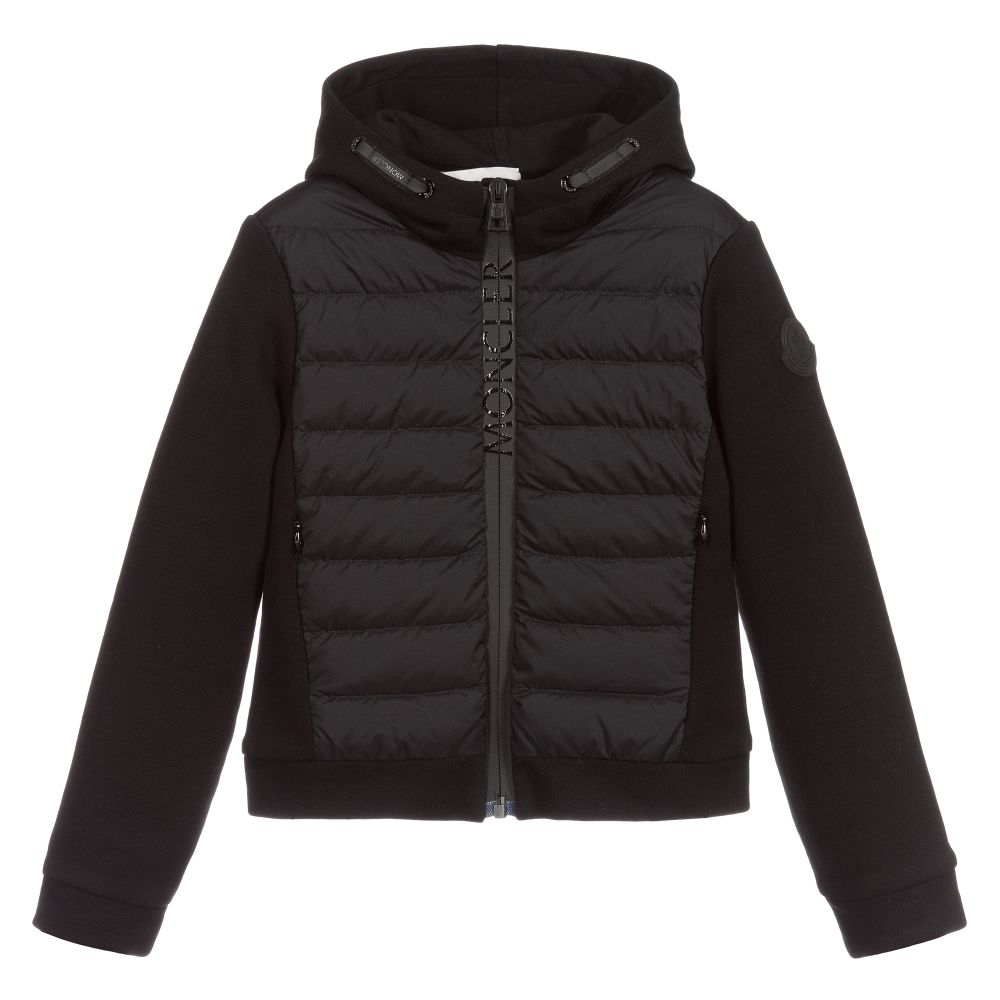Girls Black Hooded Zip-up Top