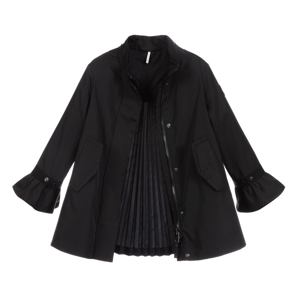 Girls Black Ruffle Cuffs Coat