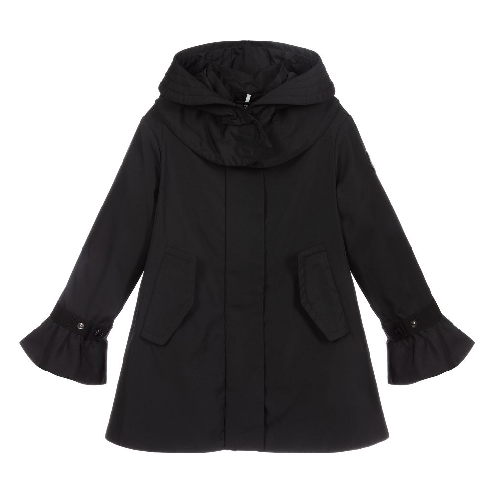 Girls Black Ruffle Cuffs Coat