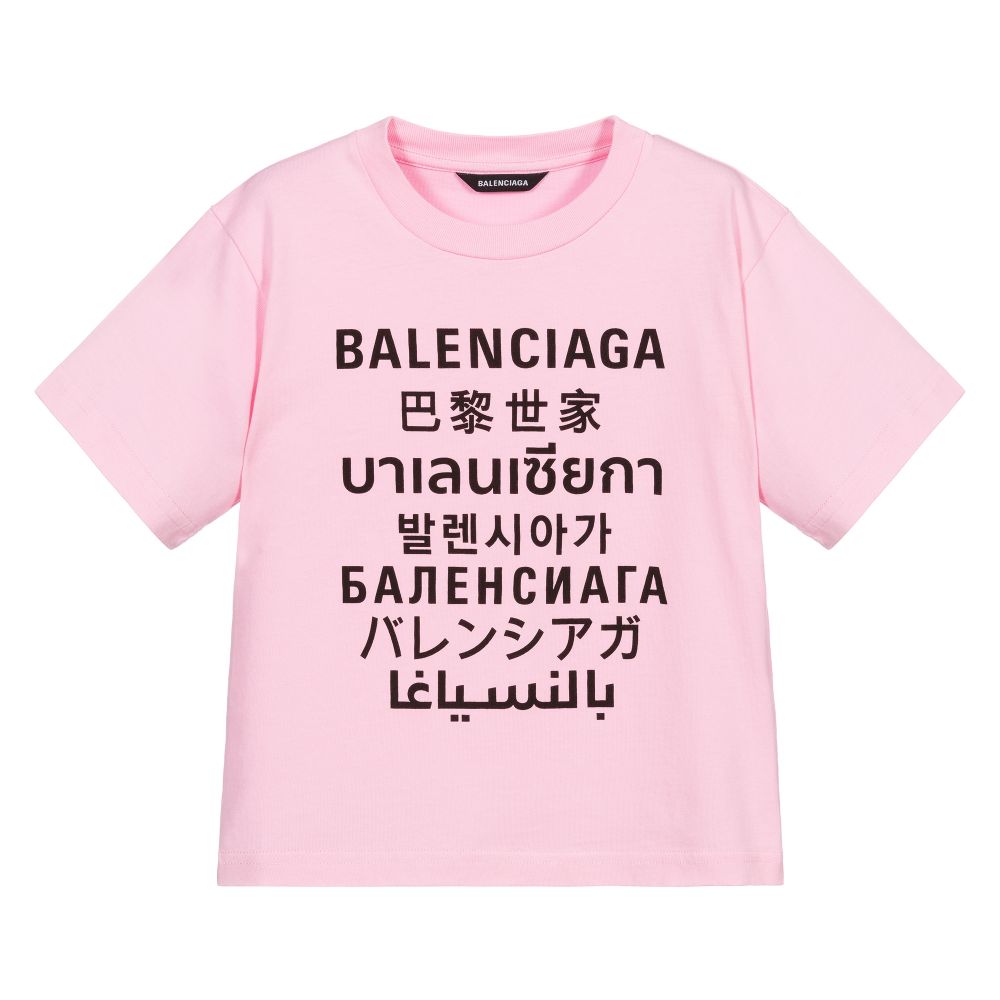 Girls Pink Languages Cotton T-Shirt