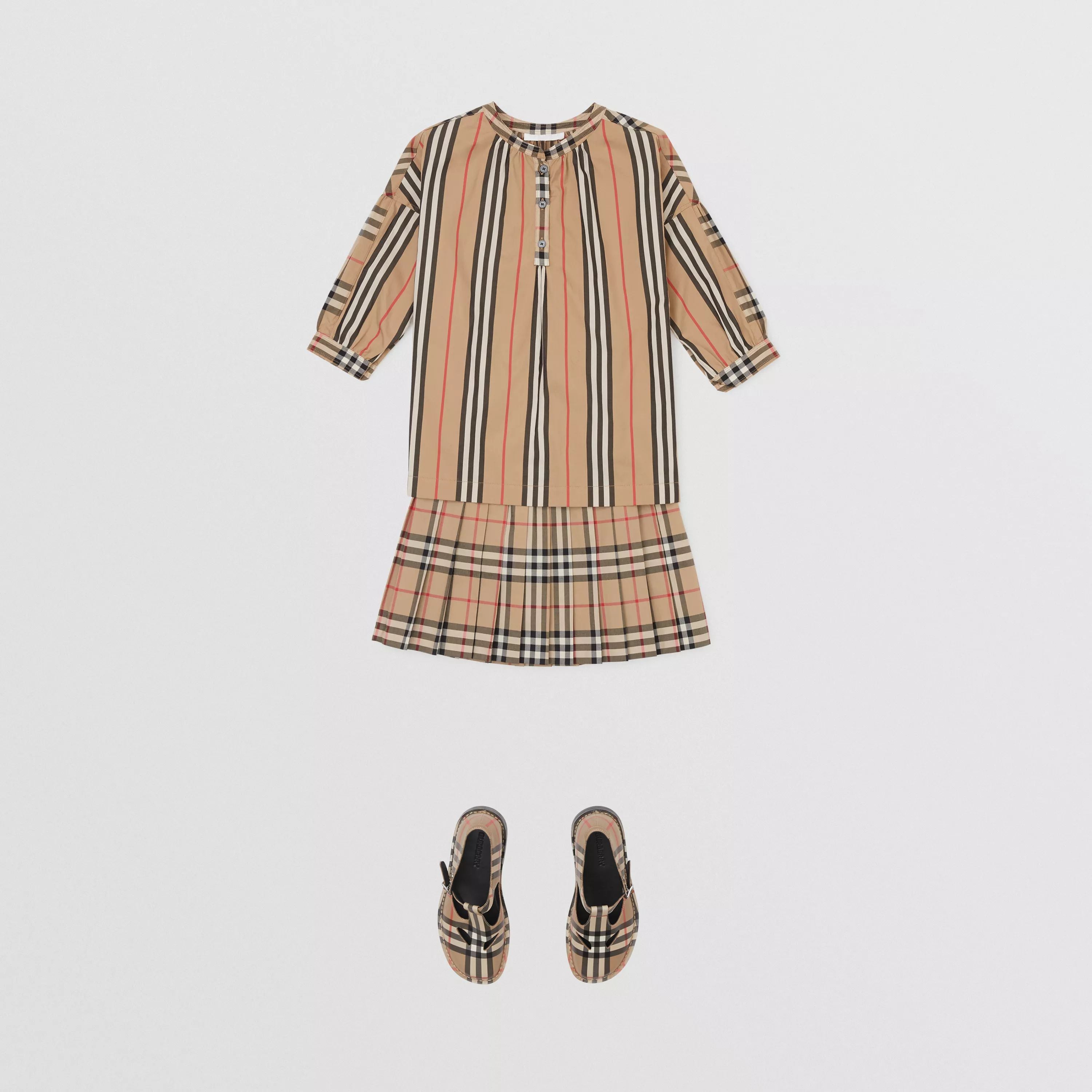 Girls Beige Check Cotton Skirt
