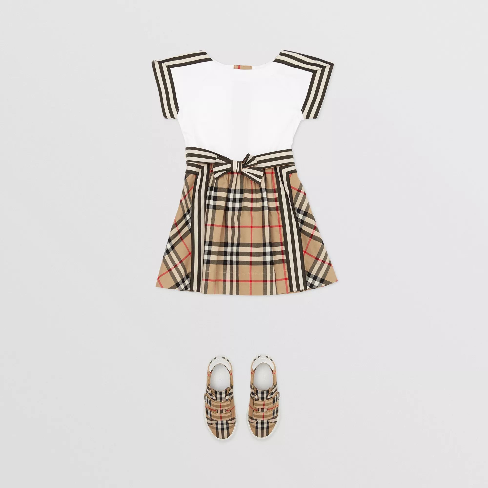 Baby Girls Beige & White Check Cotton Dress