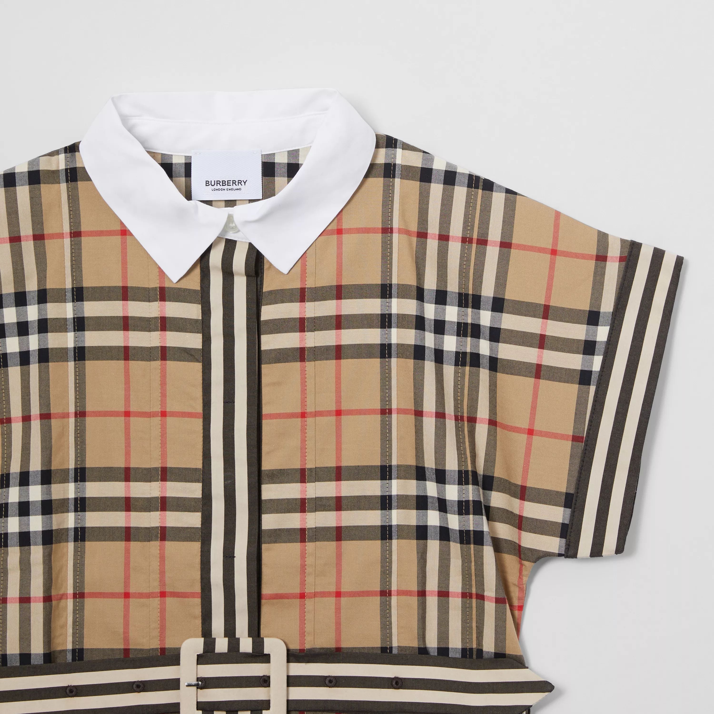 Girls Beige Check Cotton Dress