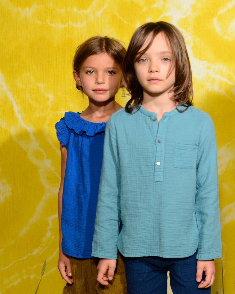 Girls Blue Frill Cotton Top