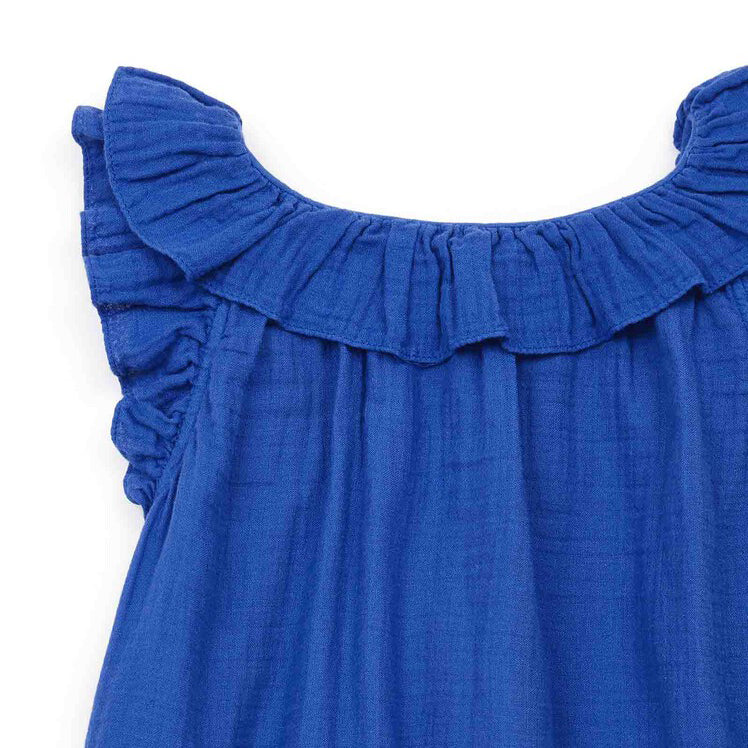 Girls Blue Frill Cotton Top